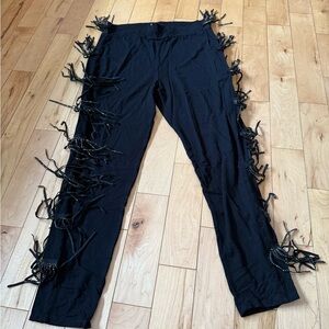 Vocal Black Womens Pants with Fringe Accents